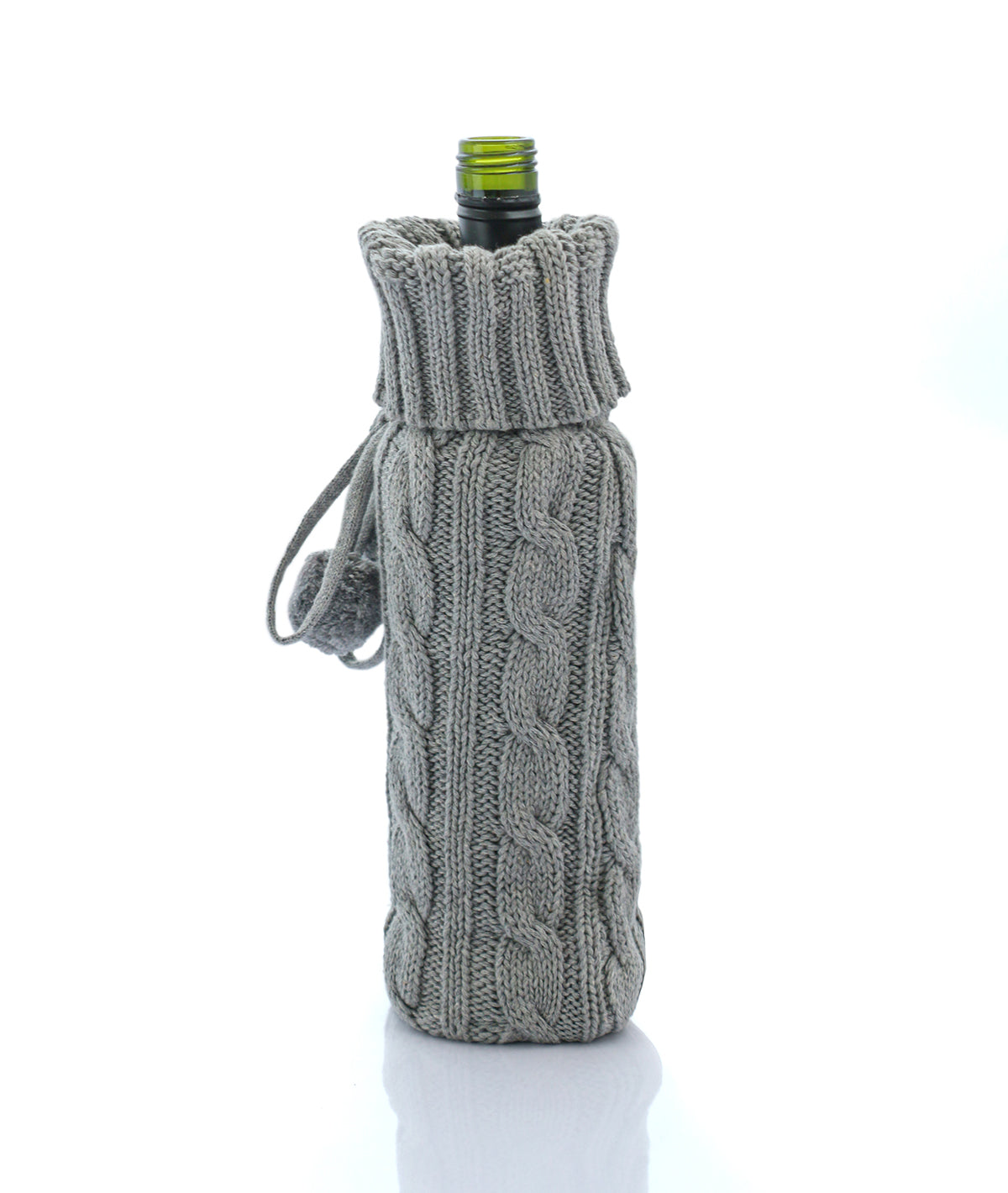 Cable Criss Cotton Knitted Wine Bottle Cover (Light Grey Melange)