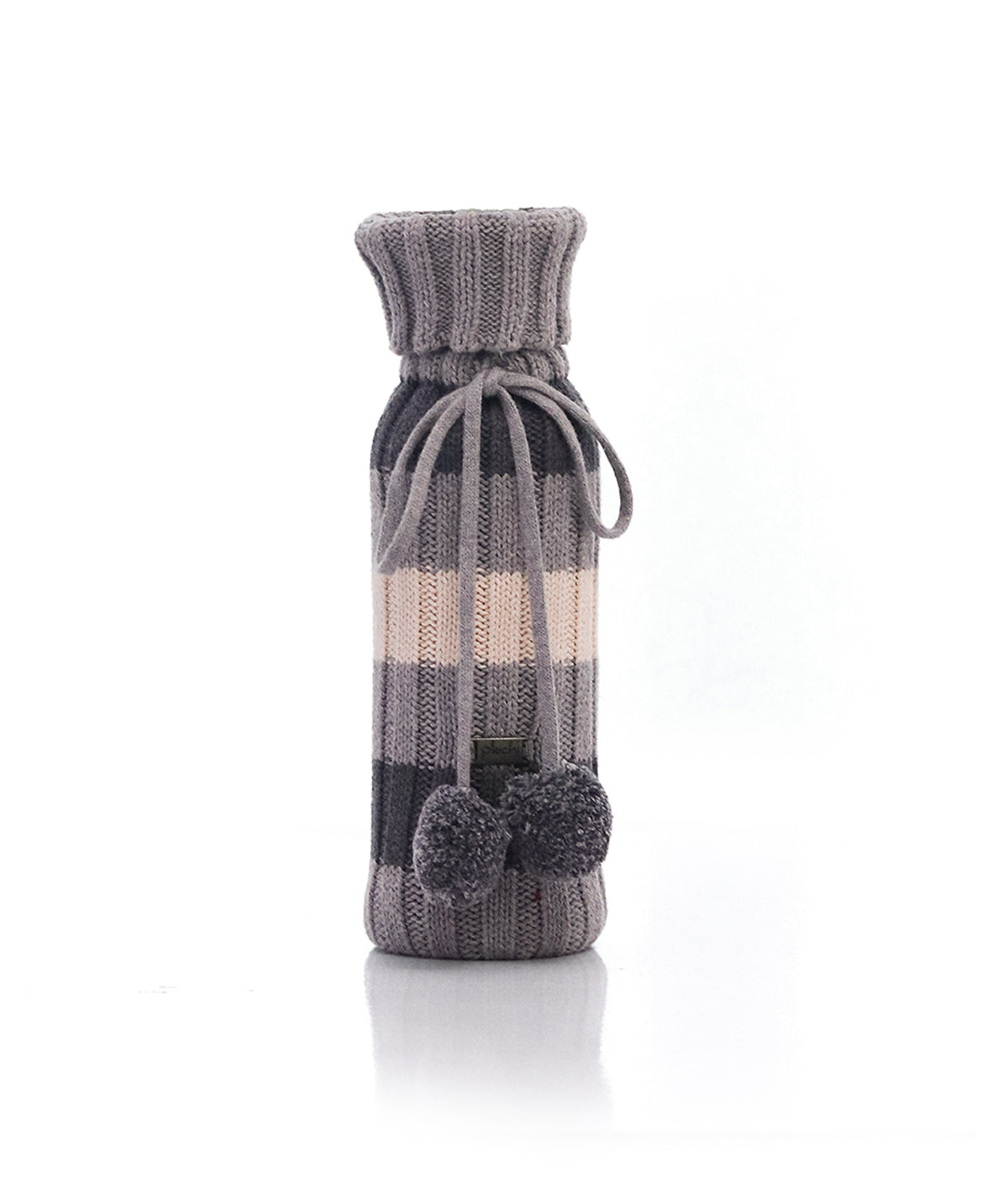 Classic Stripes Cotton Knitted Wine Bottle Cover (Grey Combo)