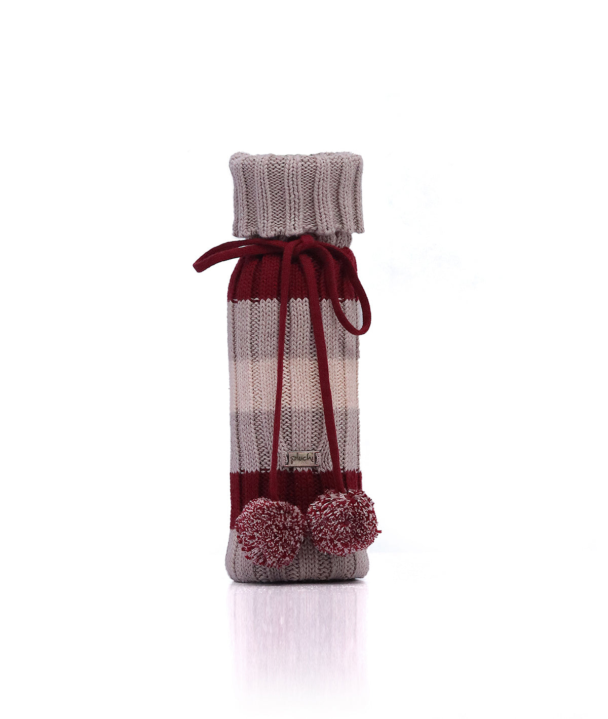 Classic Stripes Cotton Knitted Wine Bottle Cover (Beige Maroon Combo)
